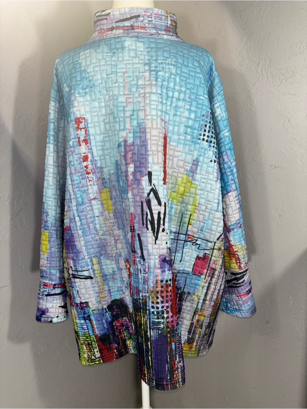 Ali Miles Multicolor Abstract Printed Tunic Jacket - Blue, Purple, Yellow - Picture 6 of 12